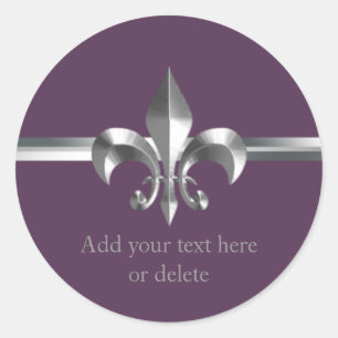 Paars geborsteld metaal Stijl Silver Fleur de Lis Ronde Sticker