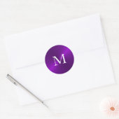 Paars geborsteld metallisch monogram Initiaal Ronde Sticker (Envelop)