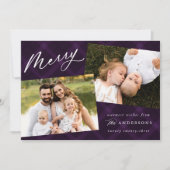 Paars geborsteld Speld 3 Foto Feestdagenkaart (Voorkant)