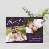 Paars geborsteld Speld 3 Foto Feestdagenkaart (Staand voorkant)