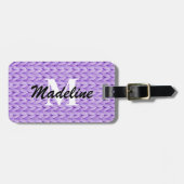 Paars gebreid Bagagelabel + Naam Monogram (Voorkant horizontaal)