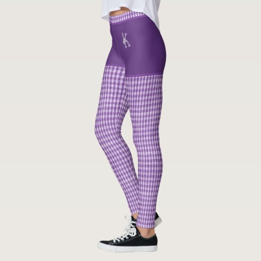 Paars Gecontroleerd Initiaal afdrukken op maat Leggings (Links)