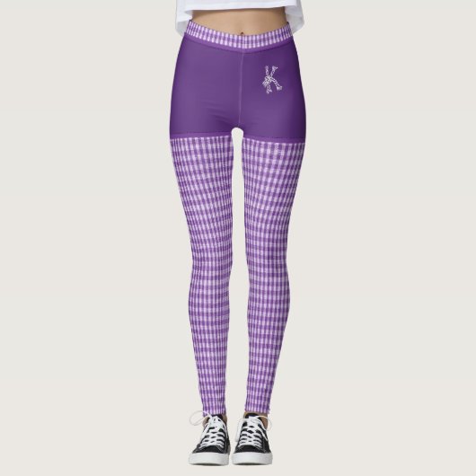 Paars Gecontroleerd Initiaal afdrukken op maat Leggings (Voorkant)