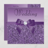 Paars gedrukte Chic Sequins Bow & Diamond Wedding Kaart (Voorkant / Achterkant)