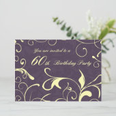 Paars Geel 60e verjaardag Uitnodigingskaarten Kaart (Staand voorkant)