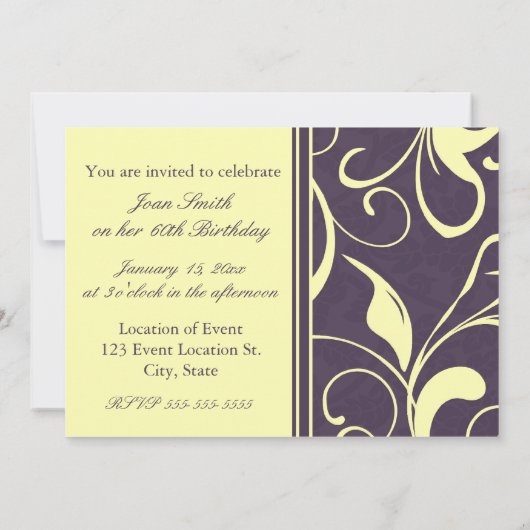 Paars Geel 60e verjaardag Uitnodigingskaarten Kaart (Achterkant)