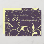 Paars geel 65e verjaardag Uitnodigingskaarten Kaart (Voorkant / Achterkant)