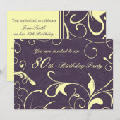 Paars Geel 80e verjaardag Uitnodigingskaarten Kaart (Voorkant / Achterkant)