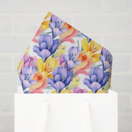 Paars Geel Crocus Decoupage Papier, Bloemig Tissuepapier