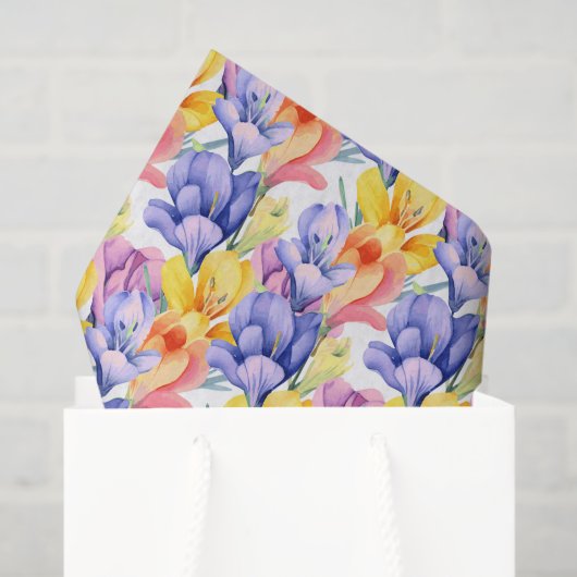 Paars Geel Crocus Decoupage Papier, Bloemig Tissuepapier (Cadeauzakje)