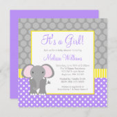 Paars Geel Elephant Baby shower Kaart (Voorkant / Achterkant)