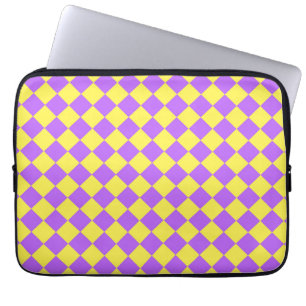 Paars Geel Geruit Diamant Patroon Laptop Sleeve