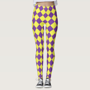 Paars Geel Geruit Diamant Patroon Leggings