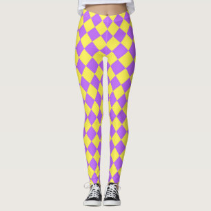 Paars Geel Geruit Diamanten Patroon Leggings