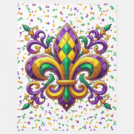 Paars geel groen Mardi Gras fleur de lis Fleece Deken (Voorkant)