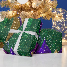 Paars Geel Groen Mardi Gras Glitter Patroon Cadeaupapier