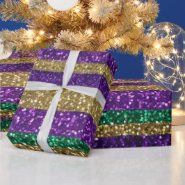 Paars Geel Groen Mardi Gras Glitter Patroon Cadeaupapier