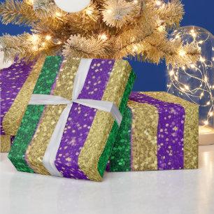 Paars Geel Groen Mardi Gras Glitter Patroon Cadeaupapier