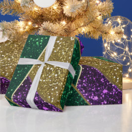 Paars Geel Groen Mardi Gras Glitter Patroon Cadeaupapier