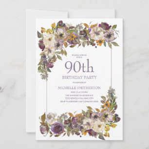 Paars Geel Ivoor Bloem Blad 90ste Verjaardag Kaart