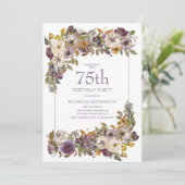Paars geel Ivoor Floral Foliage 75e verjaardag Kaart (Staand voorkant)