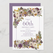 Paars geel Ivory Floral Foliage 60th Birthday Kaart (Voorkant / Achterkant)