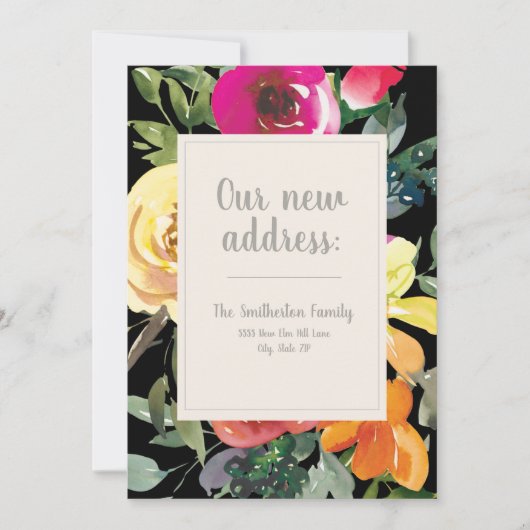 Paars Geel Oranje Bloemen Zwart Adres wijzigen (Voorkant)