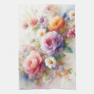 Paars Geel Rood Blauw Groen Aquarel Bloemig Theedoek