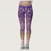 Paars Geel Ster Patroon Leggings (Voorkant)