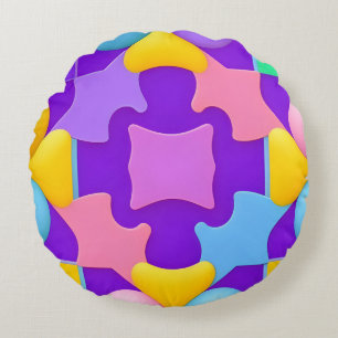 Paars Geel Teal Ronde Geometrische Abstract Rond Kussen