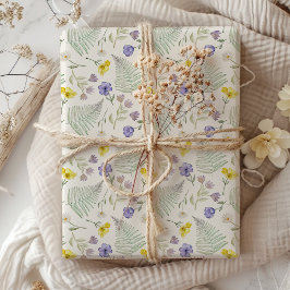 Paars & Geel Waterverfpatroon van Wilde Bloemen Cadeaupapier