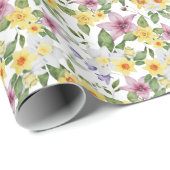 Paars Geel Wit Groen Bloemengebladerte  Cadeaupapier (Rol Hoek)