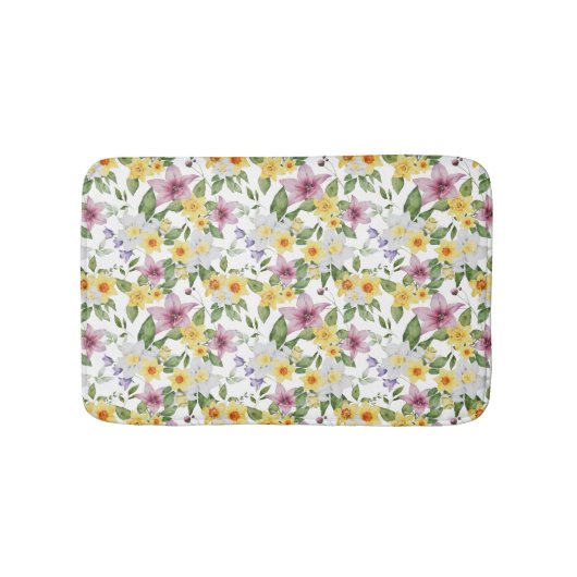 Paars Geel Wit Groen Bloemig Boho Chic Badmat (Voorkant)