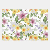 Paars Geel Wit Groen Bloemmotief voor haar Inpakpapier Vel (Voorkant)