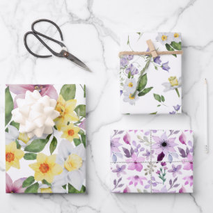 Paars Geel Wit Groen Bloemstuk voor haar Inpakpapier Vel