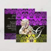 PAARS, GEEL, ZWART, WIT DAMAST JEWEL MONOGRAM KAART (Voorkant / Achterkant)