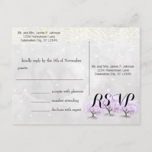 Paars gekantelde  Heart Leaf Tree Wedding Briefkaart
