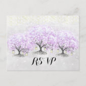 Paars gekantelde  Heart Leaf Tree Wedding Briefkaart (Voorkant)
