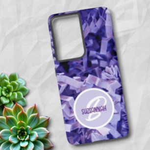 Paars gekreukeld versnipperd papier monogram samsung galaxy hoesje