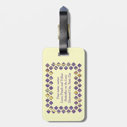 Paars gele diamanten Bagagelabels (Achterkant verticaal)