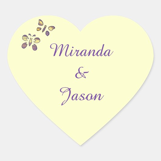 Paars Gele Diamanten Vlinders Trouwzegels Hart Sticker (Voorkant)