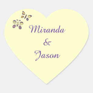 Paars Gele Diamanten Vlinders Trouwzegels Hart Sticker
