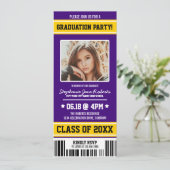Paars|Gele Graduy Party Ticket Kaart (Staand voorkant)