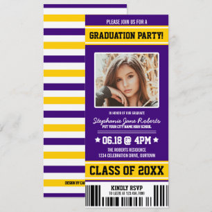 Paars Gele Graduy Party Ticket Kaart