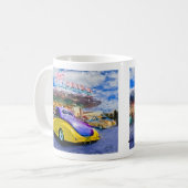 paars-gele hotrod op drive-in koffiemok (Voorkant links)