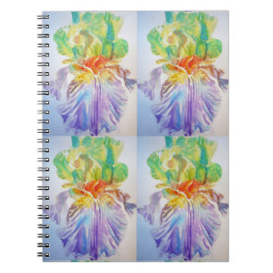 Paars gele Iris Pattern Floral Flowers Notitieboek