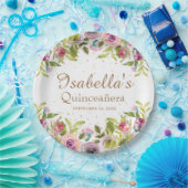 Paars gele roze Floral Glitter Quinceañera Papieren Bordje (Feest)