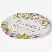 Paars gele roze Floral Glitter Quinceañera Papieren Bordje (Gekanteld)