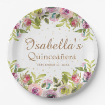 Paars gele roze Floral Glitter Quinceañera