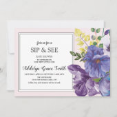 Paars gele roze Floral Sip Zie Baby shower Kaart (Voorkant)